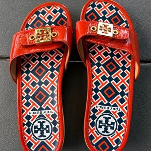 Tory Burch Miller Orange Patent Leather Slide Sandals US 6